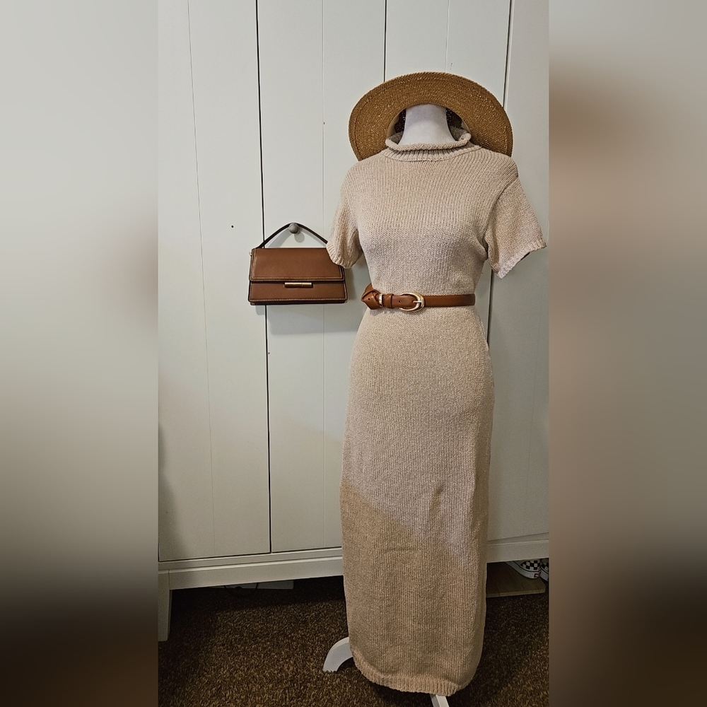 Le Lis Beige Knit Maxi Dress with Belt